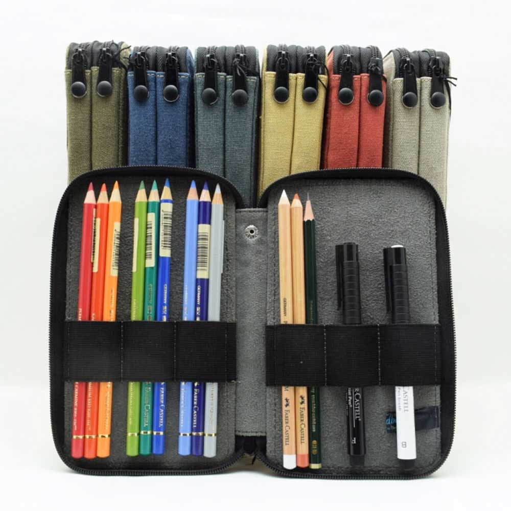 12/24/36/48/72 Holes Roll Colored Art Pencil Case Canvas School Students  Supplies Paint Brush Pen Bag Pencil Cases Stationery